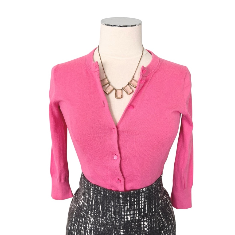 J. CREW FACTORY Pearlescent Button 3/4 Sleeve Cotton Cardigan Pink Sz XS